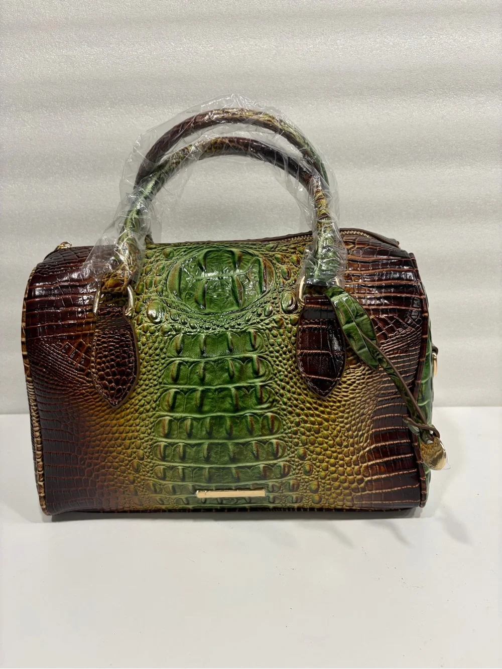 The Emerald Gradient Croc-Embossed Satchel - Green Brown NWOT